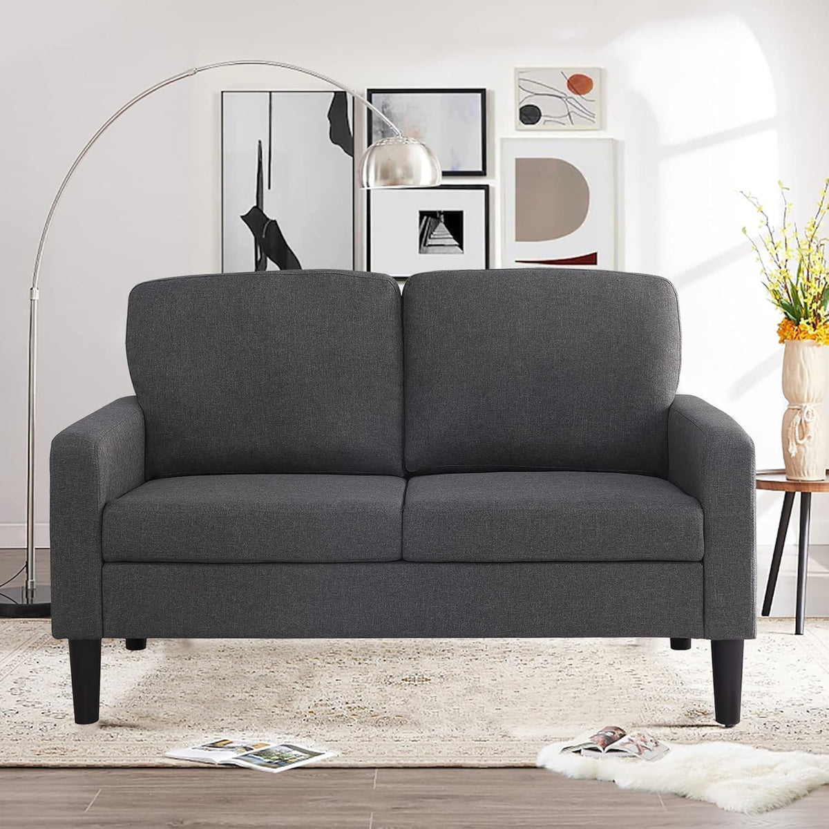 BEEY Small Couches for Small Spaces, 53" Loveseat Sofa for Bedroom, Mid Century Modern Sofa with Linen Fabric and Button Tufted, 2 Seater Love Seat Couch for Living Room,Office, Apartment (Dark Grey)(Dark Grey)